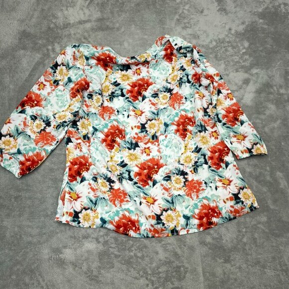 Mario Serrani Italy Floral V-Neck Top L/G 100% Polyester Lightweight NWT 6225 - Picture 2 of 8